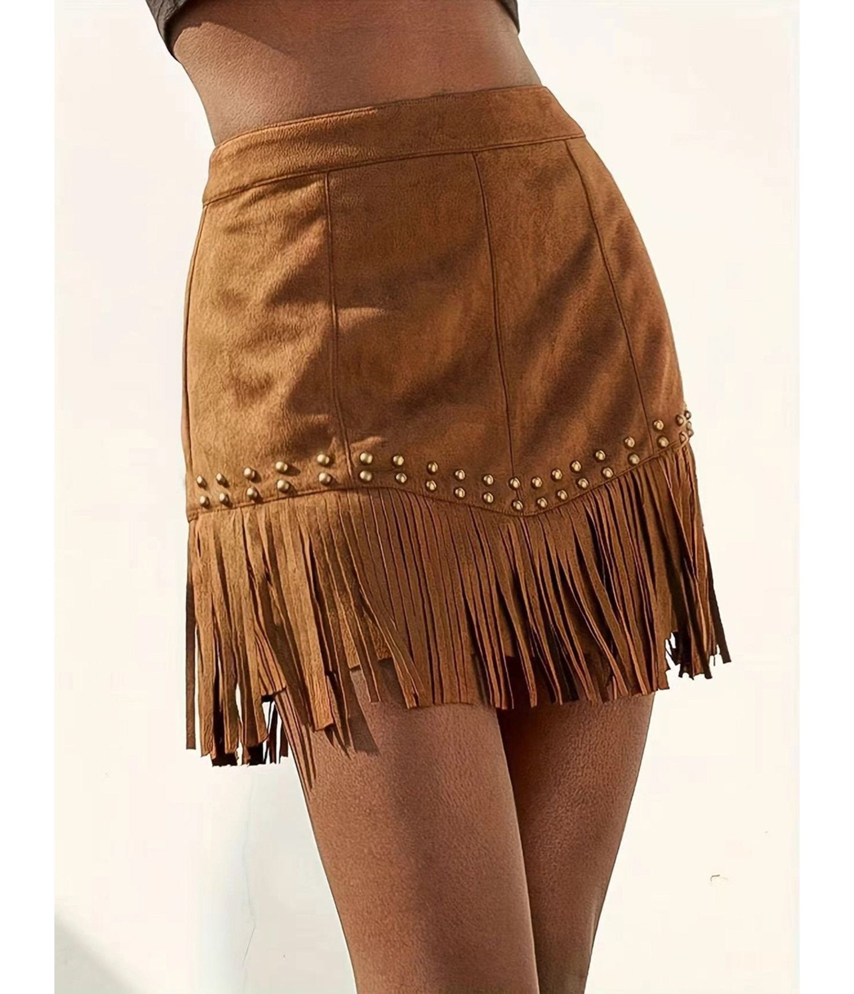 Brown Faux Suede Fringe Mini Skirt - Unique Vintage - Womens, BOTTOMS, SKIRTS