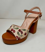 Brown Leatherette Cherry Platforms - Unique Vintage - Womens