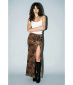 Brown Leopard Print & Buckle Accent Maxi Skirt - Unique Vintage - Womens, BOTTOMS, SKIRTS