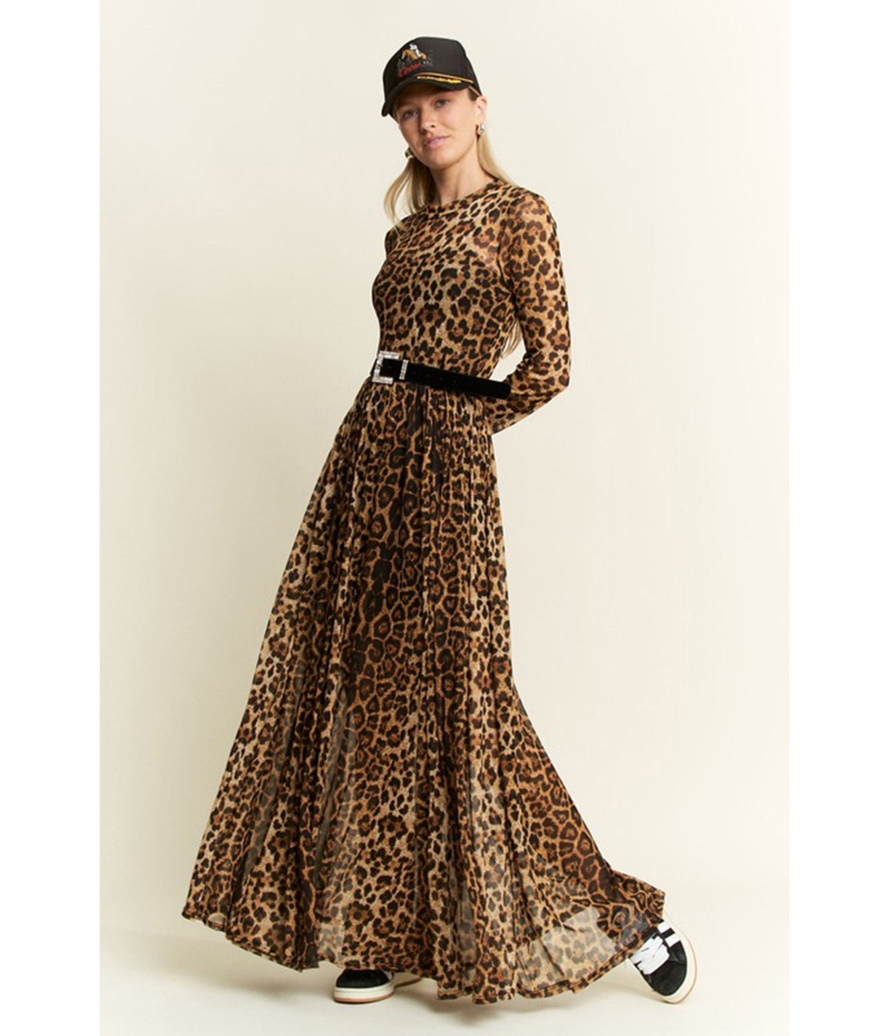Brown Leopard Print Long Sleeve Maxi Dress - XLarge