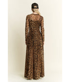 Brown Leopard Print Long Sleeve Maxi Dress - Unique Vintage - Womens, DRESSES, MAXI