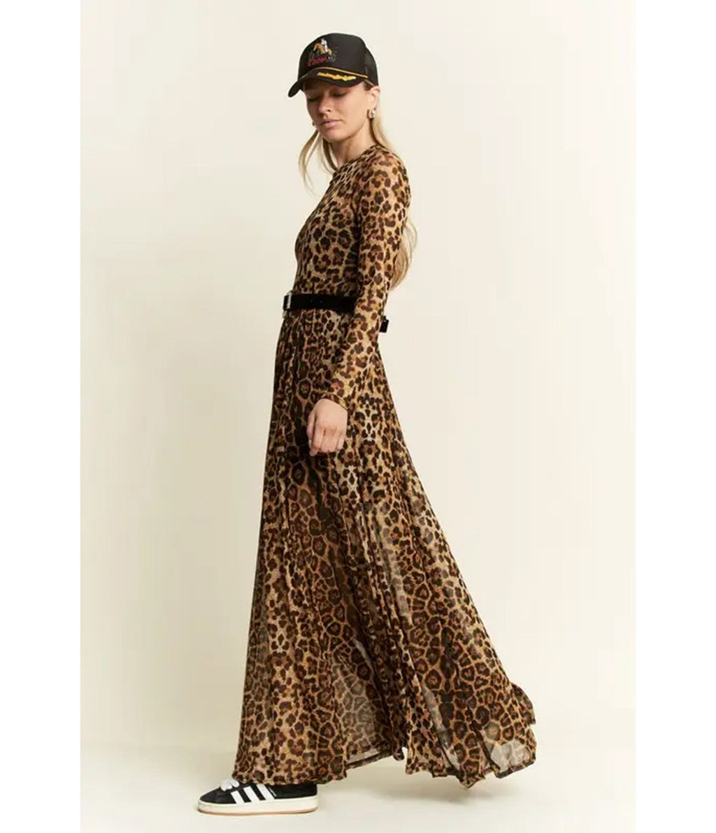 Brown Leopard Print Long Sleeve Maxi Dress - Medium
