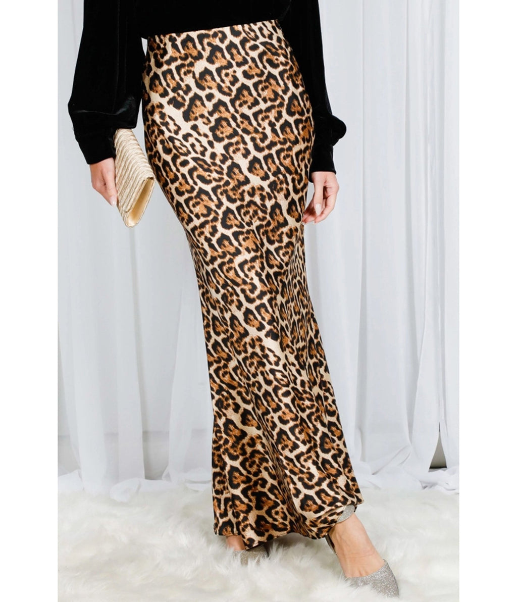 Brown Leopard Print Maxi Skirt - Unique Vintage - Maxi Skirts