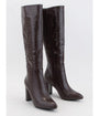Brown Patent Leatherette Crocodile Knee High Boots