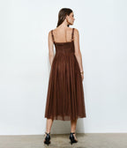 Brown Polka Dot Tulle Midi Dress - Unique Vintage - 