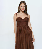 Brown Polka Dot Tulle Midi Dress - Unique Vintage - 