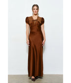 Brown Satin & Lace Maxi Dress - Unique Vintage - Womens, DRESSES, MAXI