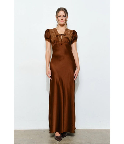 lustrous heart maxi dress Brown Satin & Lace cut maxi skirt The Decade That Was: ProductID: 50727 Colour:Olive
