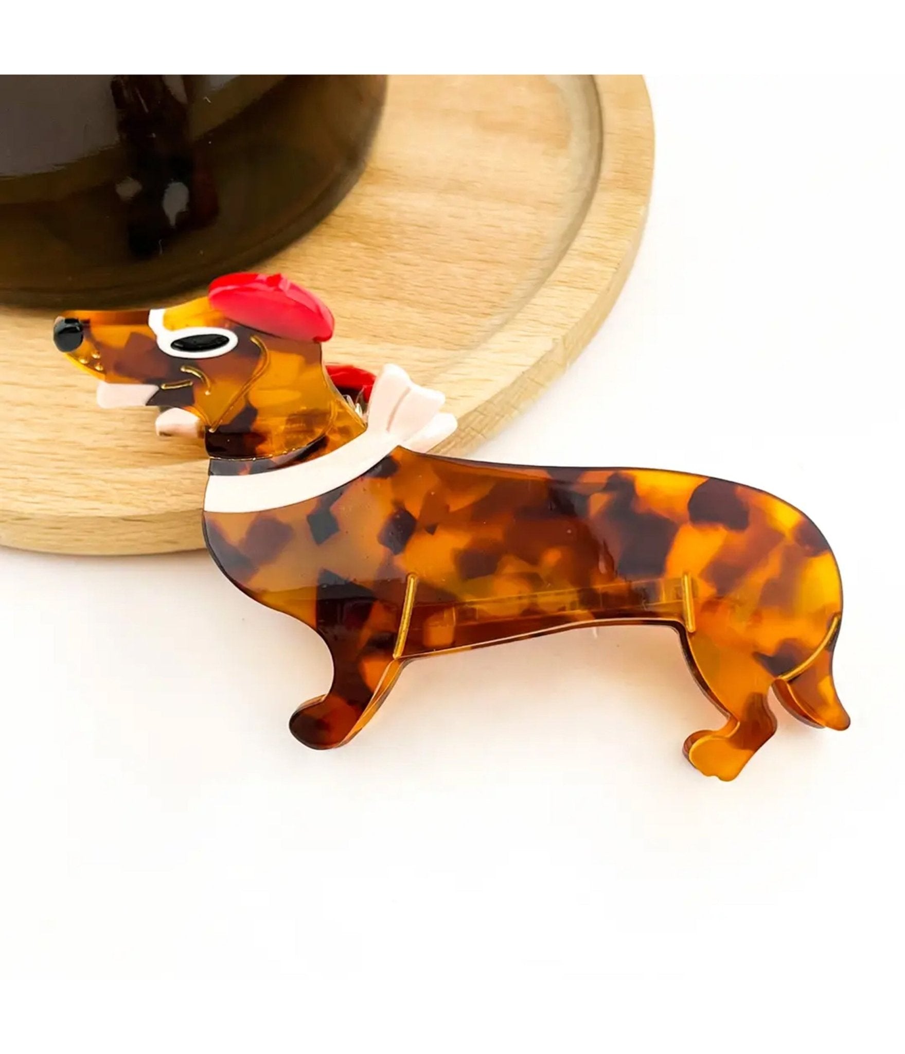 Brown Tortoiseshell Dachshund Hair Claw Clip - Unique Vintage - Womens, ACCESSORIES, HAIR
