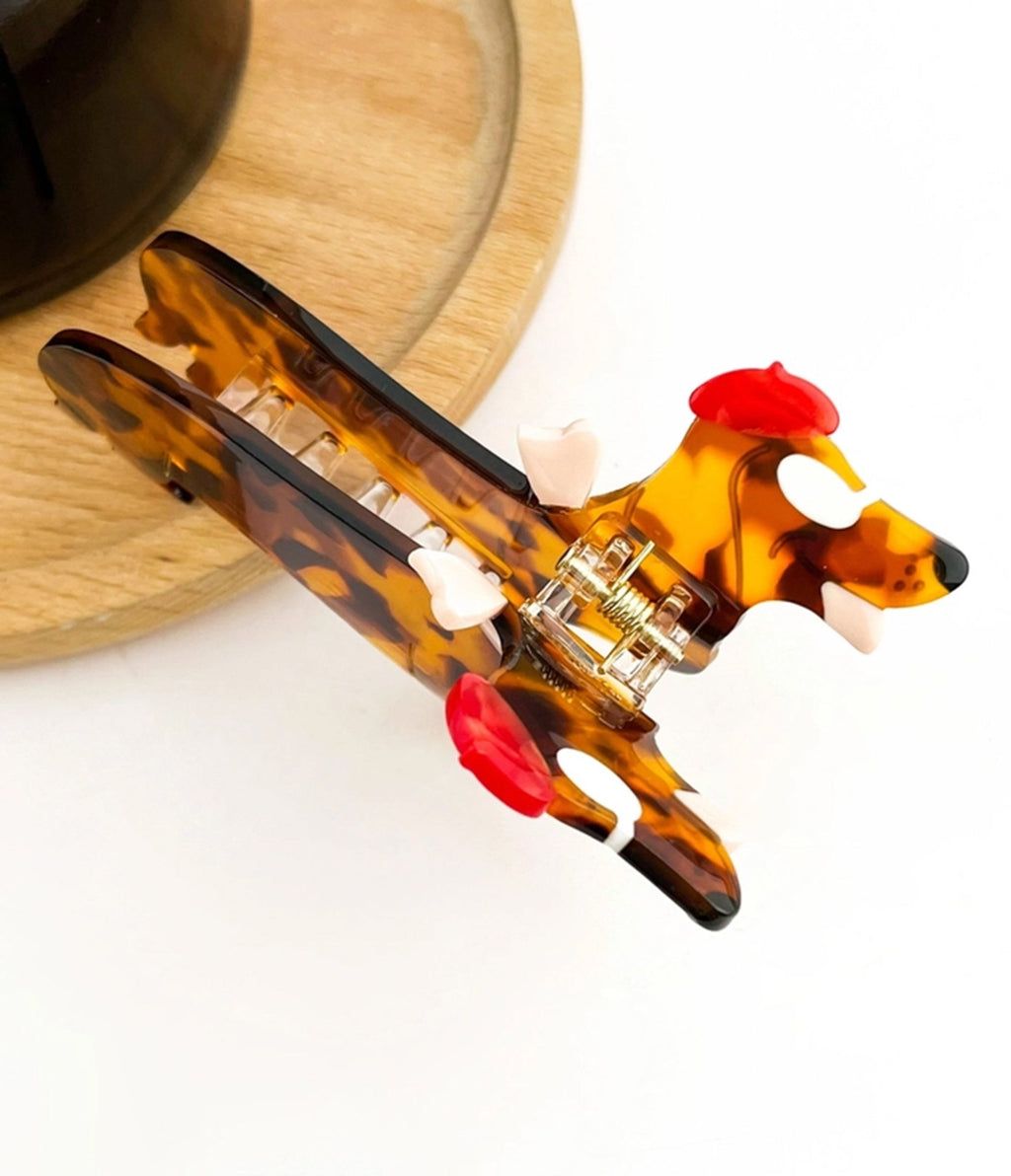 Brown Tortoiseshell Dachshund Hair Claw Clip - Unique Vintage - Womens, ACCESSORIES, HAIR