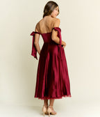 Burgundy Bow Off the Shoulder Midi Dress - Unique Vintage - Womens, DRESSES, A - LINE