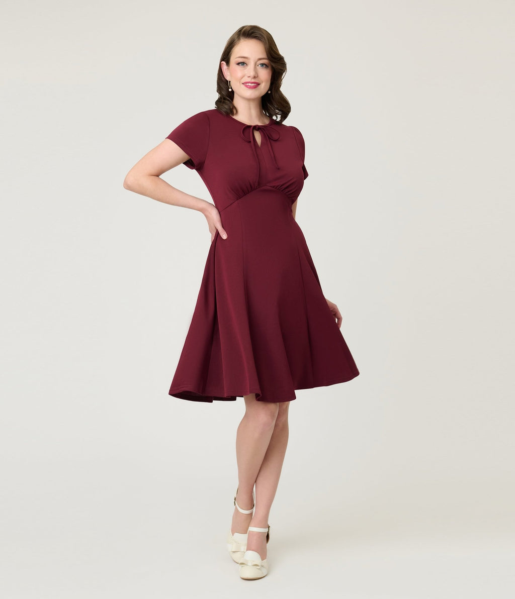 Burgundy Fit & Flare Dress Unique Vintage Burgundy Fit & Flare Dress Unique Vintage