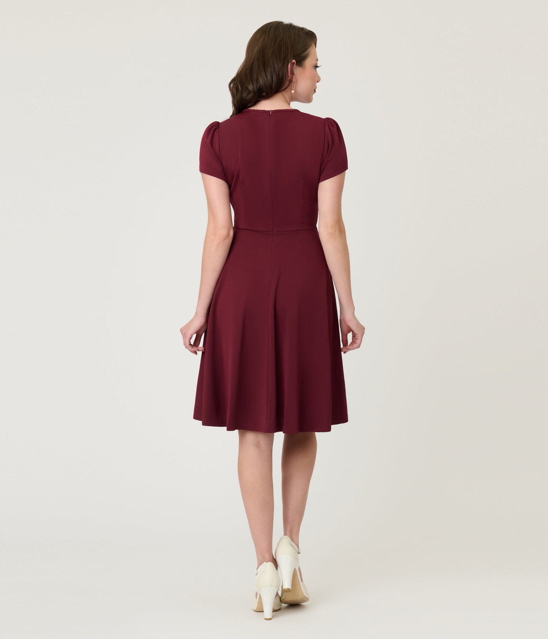 Burgundy Fit & Flare Dress - Unique Vintage - Womens, DRESSES, SWING