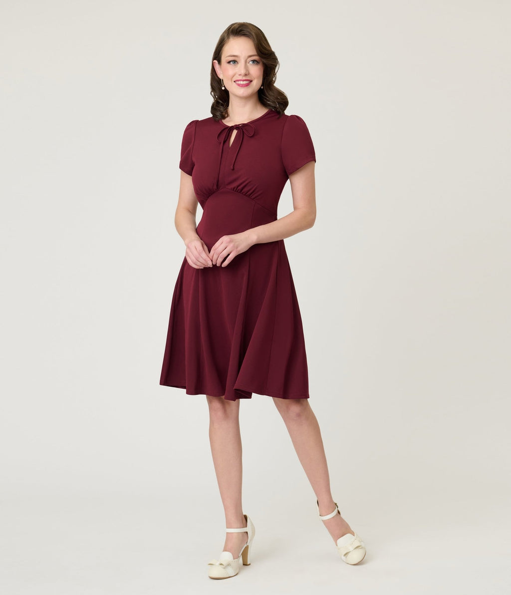 Burgundy Fit & Flare Dress - Large - Unique Vintage Burgundy Fit & Flare Dress - Large - Unique Vintage
