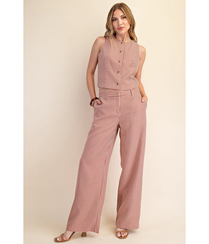 Burgundy Houndstooth Pants - Unique Vintage - Womens, BOTTOMS, PANTS