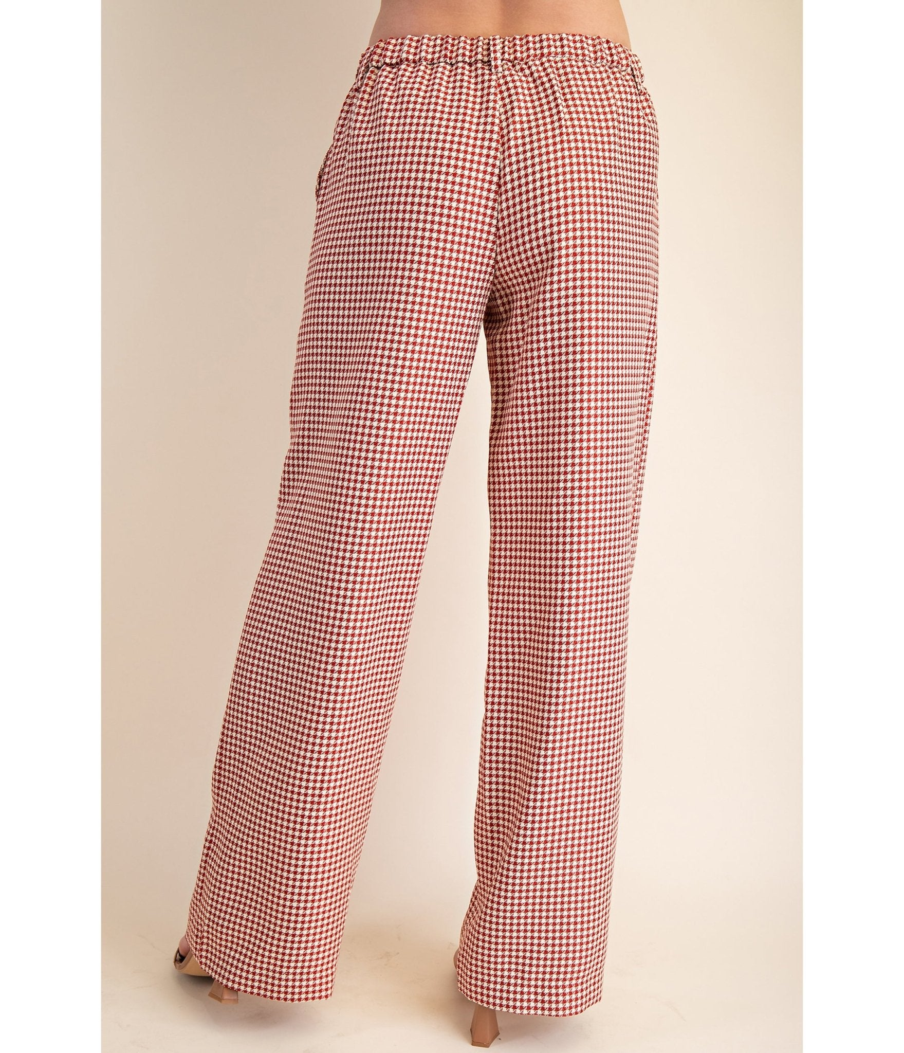 Burgundy Houndstooth Pants - Unique Vintage - Womens, BOTTOMS, PANTS