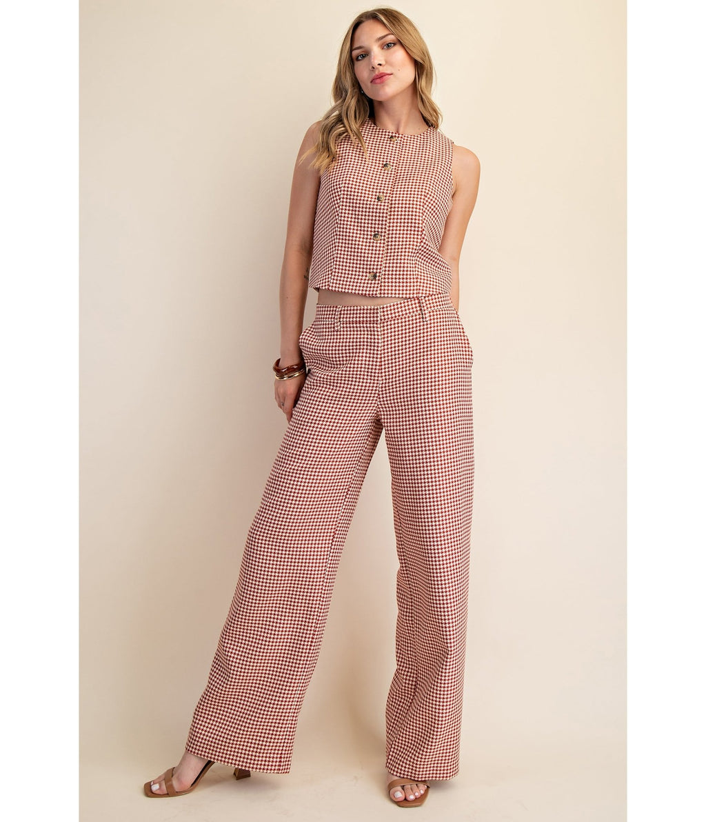 Burgundy Houndstooth Pants - Unique Vintage - Womens, BOTTOMS, PANTS