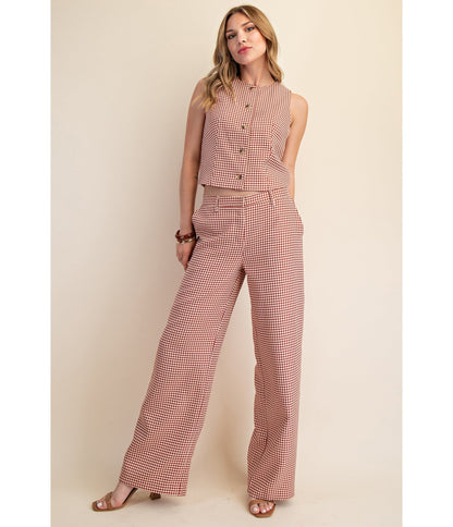 Burgundy Houndstooth Pants - Unique Vintage - Womens, BOTTOMS, PANTS