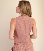 Burgundy Houndstooth Sleeveless Blouse - Unique Vintage - Womens, TOPS, WOVEN TOPS