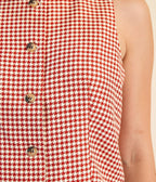 Burgundy Houndstooth Sleeveless Blouse - Unique Vintage - Womens, TOPS, WOVEN TOPS