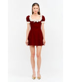 Burgundy & Ivory Lace Gabriela Mini Dress - Unique Vintage - Mini Dresses