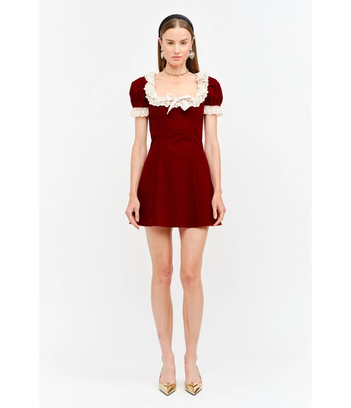 Burgundy & Ivory Lace Gabriela Mini Dress - Unique Vintage - Mini Dresses