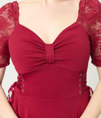 Burgundy Lace Sleeve Swing Dress - Unique Vintage - Womens, DRESSES, SWING