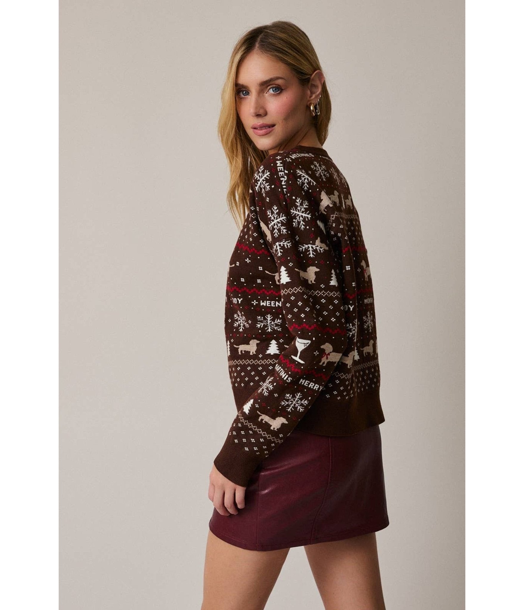 Burgundy Merry Martini Dogs Fair Isle Sweater - Unique Vintage - Womens, TOPS, SWEATERS