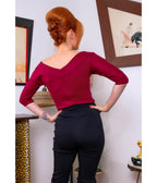 Burgundy Midcentury V-Neck Top - Unique Vintage - Womens, TOPS, WOVEN TOPS