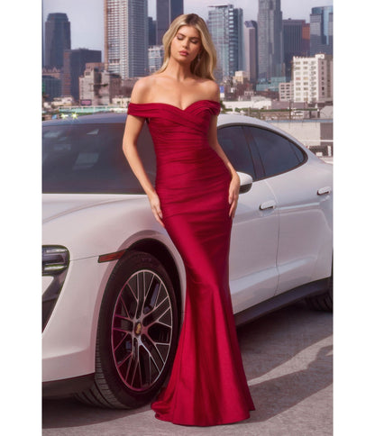 Burgundy Off Shoulder Formal Gown - Unique Vintage - 