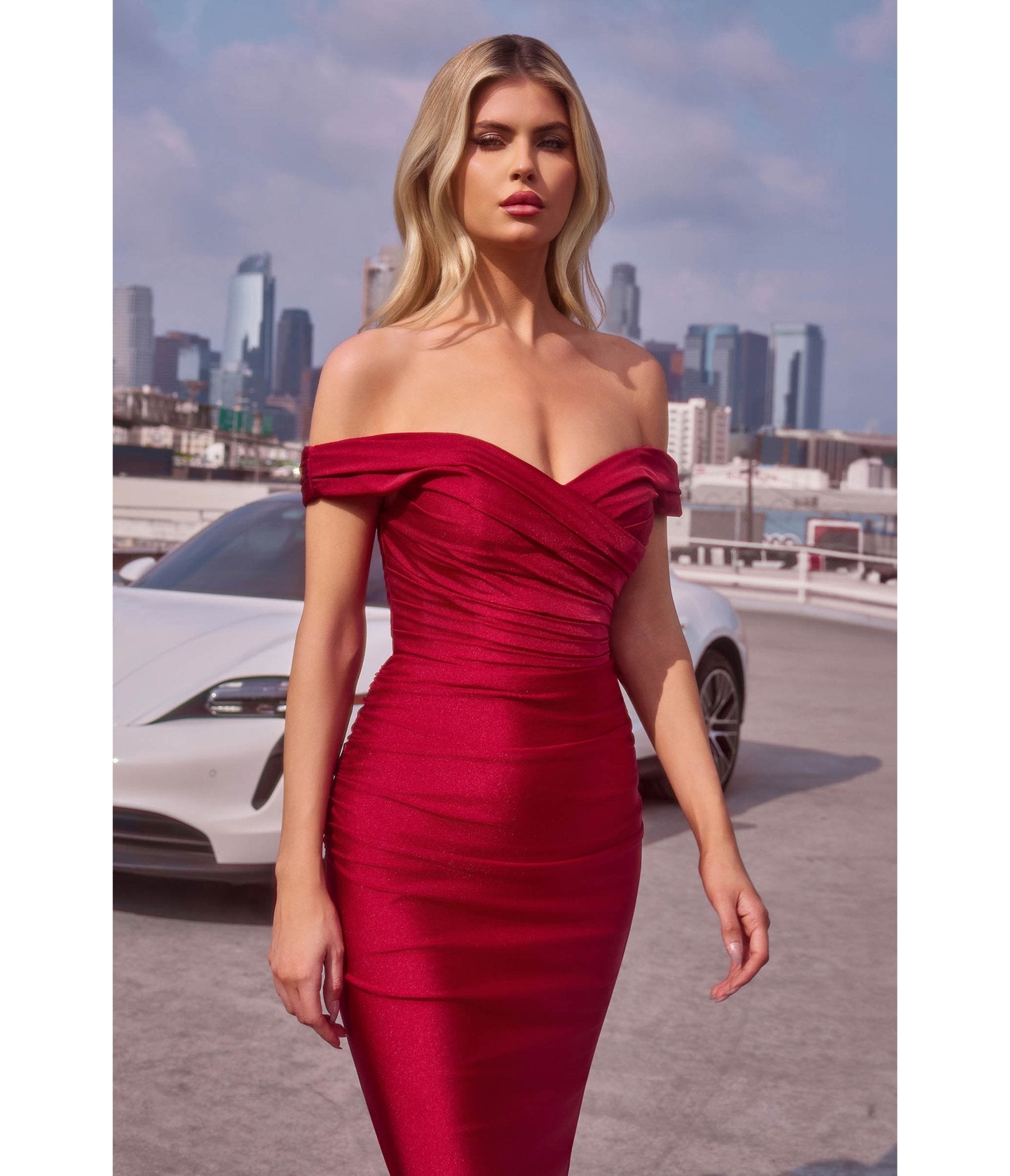 Burgundy Off Shoulder Formal Gown - Unique Vintage - 
