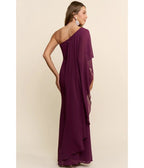 Burgundy One-Shoulder Cape Maxi Dress - Unique Vintage - Womens, DRESSES, MAXI