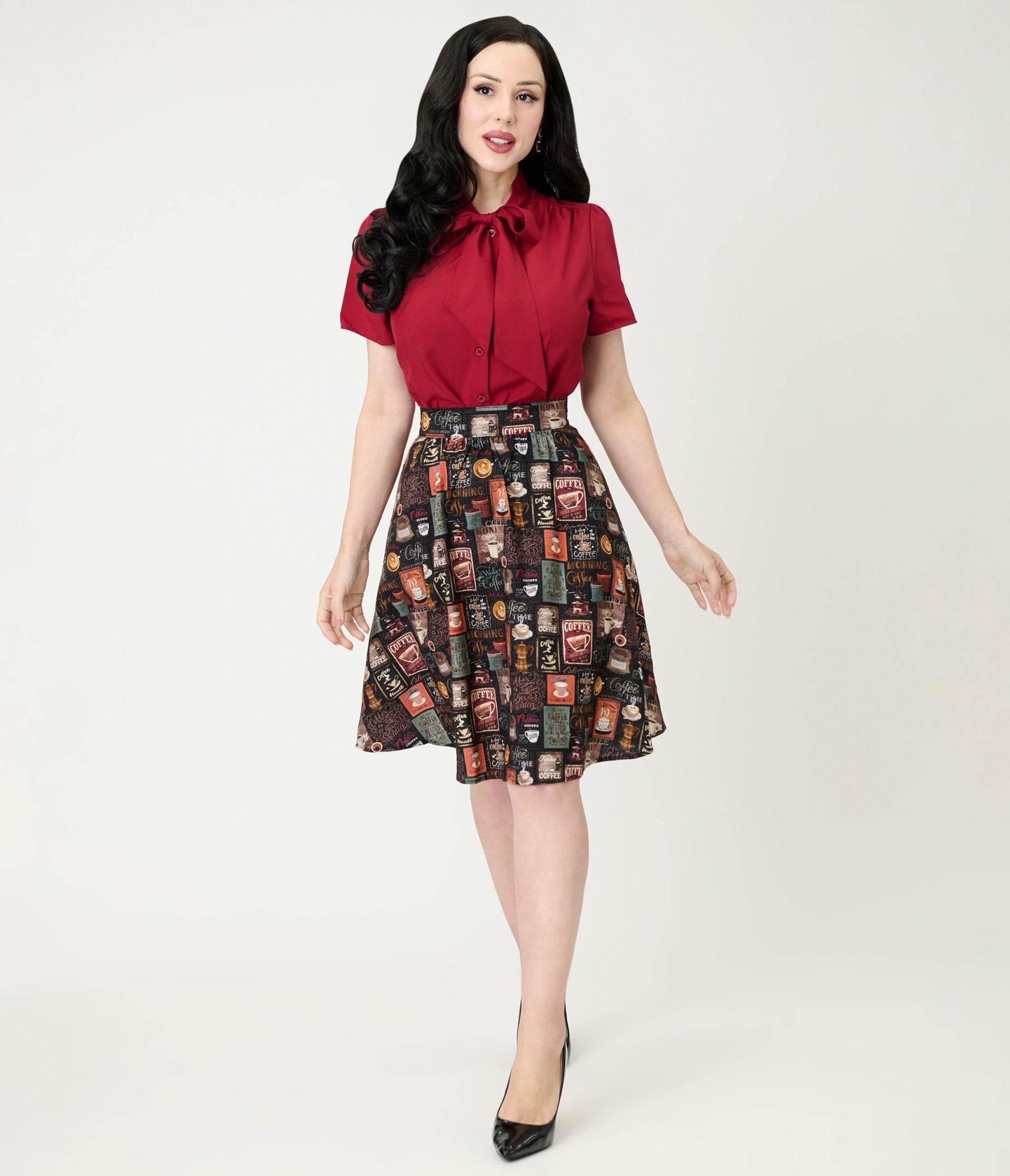 Burgundy Short Sleeve Bow Blouse - Unique Vintage - Womens, TOPS, SHIRTS