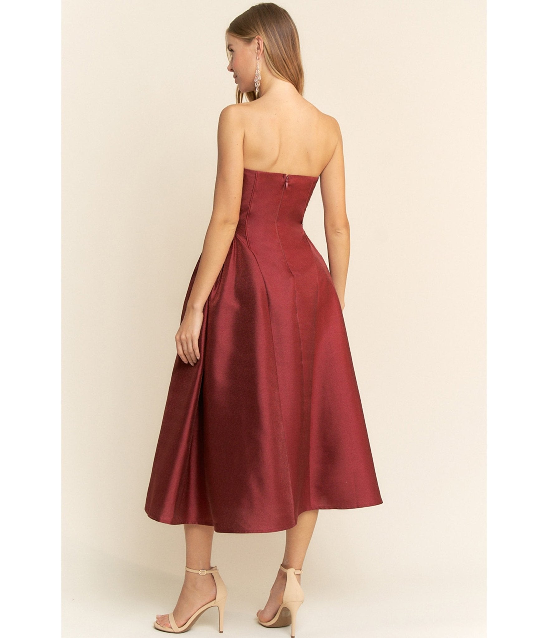 Burgundy Strapless Midi Dress - Unique Vintage - Womens, DRESSES, MIDI