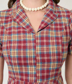 Burgundy & Tan Plaid Swing Dress - Unique Vintage - Womens, DRESSES, FIT AND FLARE