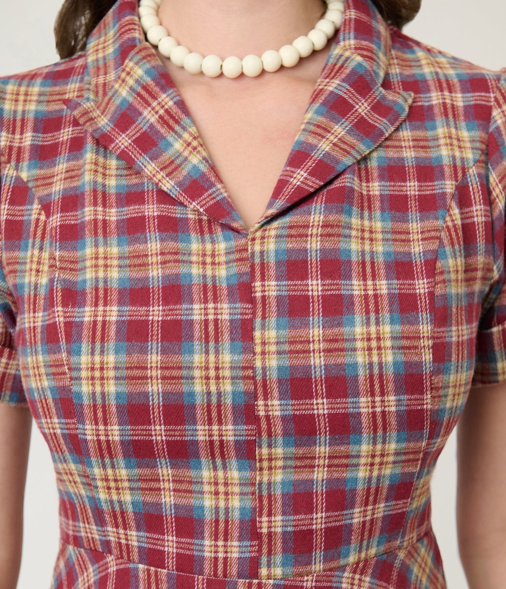 Burgundy & Tan Plaid Swing Dress - Unique Vintage - Womens, DRESSES, FIT AND FLARE