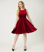 Burgundy Velvet Belted Swing Dress