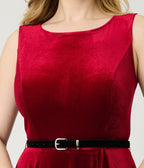 Burgundy Velvet Belted Swing Dress - Unique Vintage - Womens, DRESSES, SWING