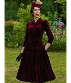 Burgundy Velvet Sylvie Swing Dress - Unique Vintage - Womens, DRESSES, SWING