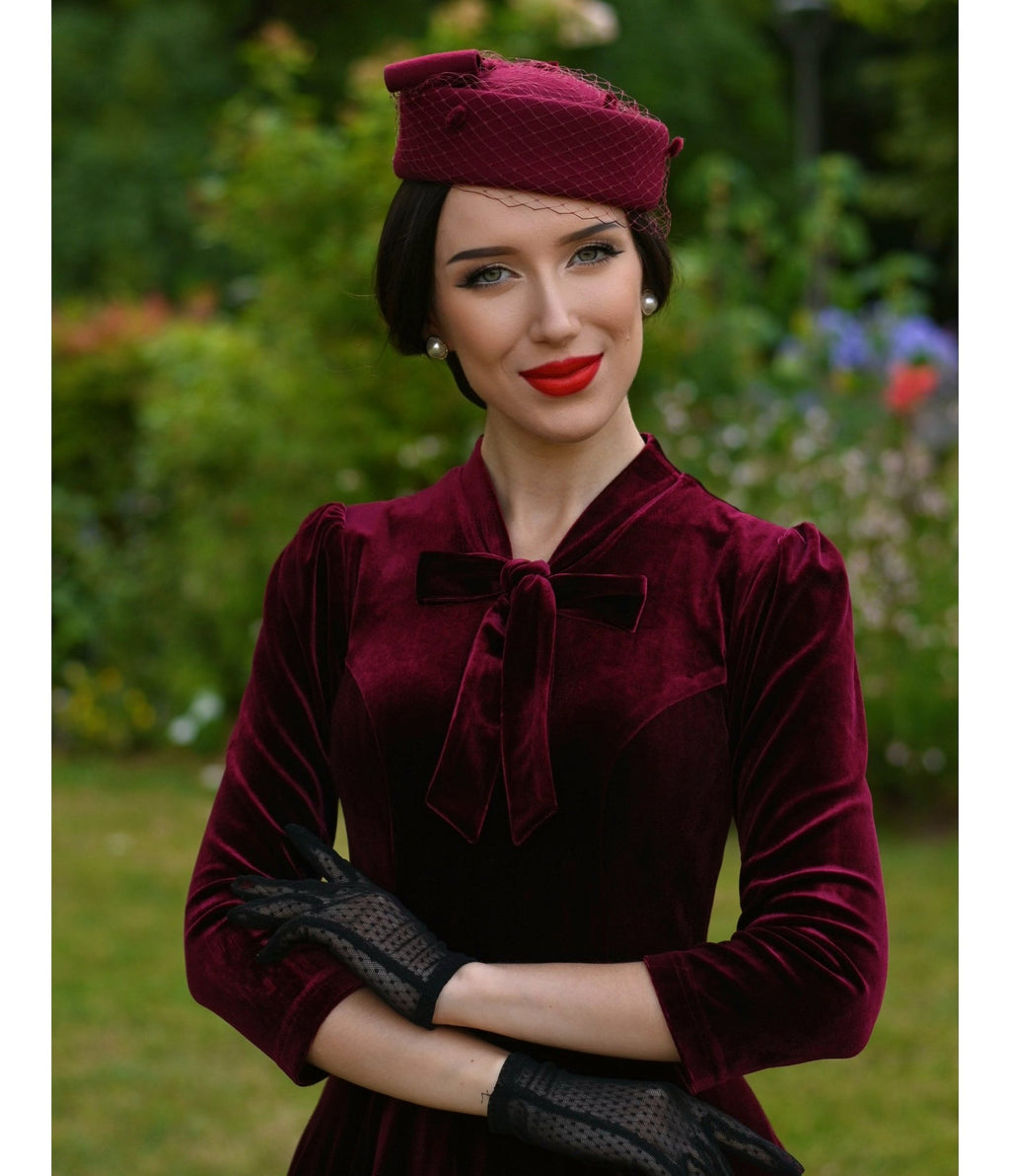 Burgundy Velvet Sylvie Swing Dress - Unique Vintage - Womens, DRESSES, SWING