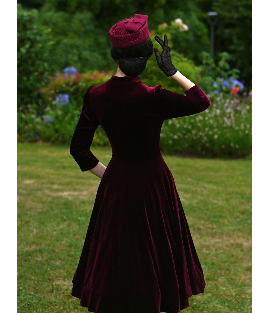 Burgundy Velvet Sylvie Swing Dress - Unique Vintage - Womens, DRESSES, SWING