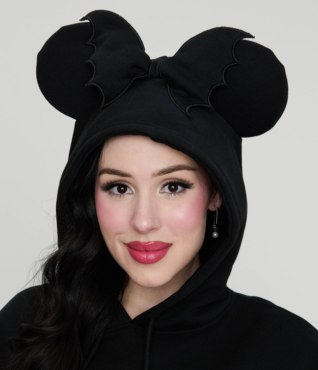 Cakeworthy Black Bat Minnie Ear Unisex Hoodie - Unique Vintage - Womens, TOPS, SWEATERS