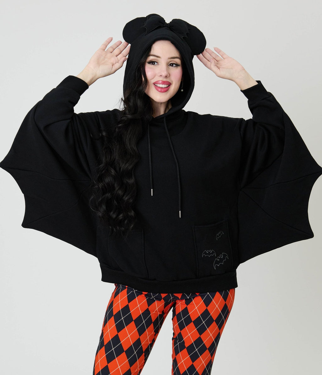 Cakeworthy Black Bat Minnie Ear Unisex Hoodie - Unique Vintage - Womens, TOPS, SWEATERS