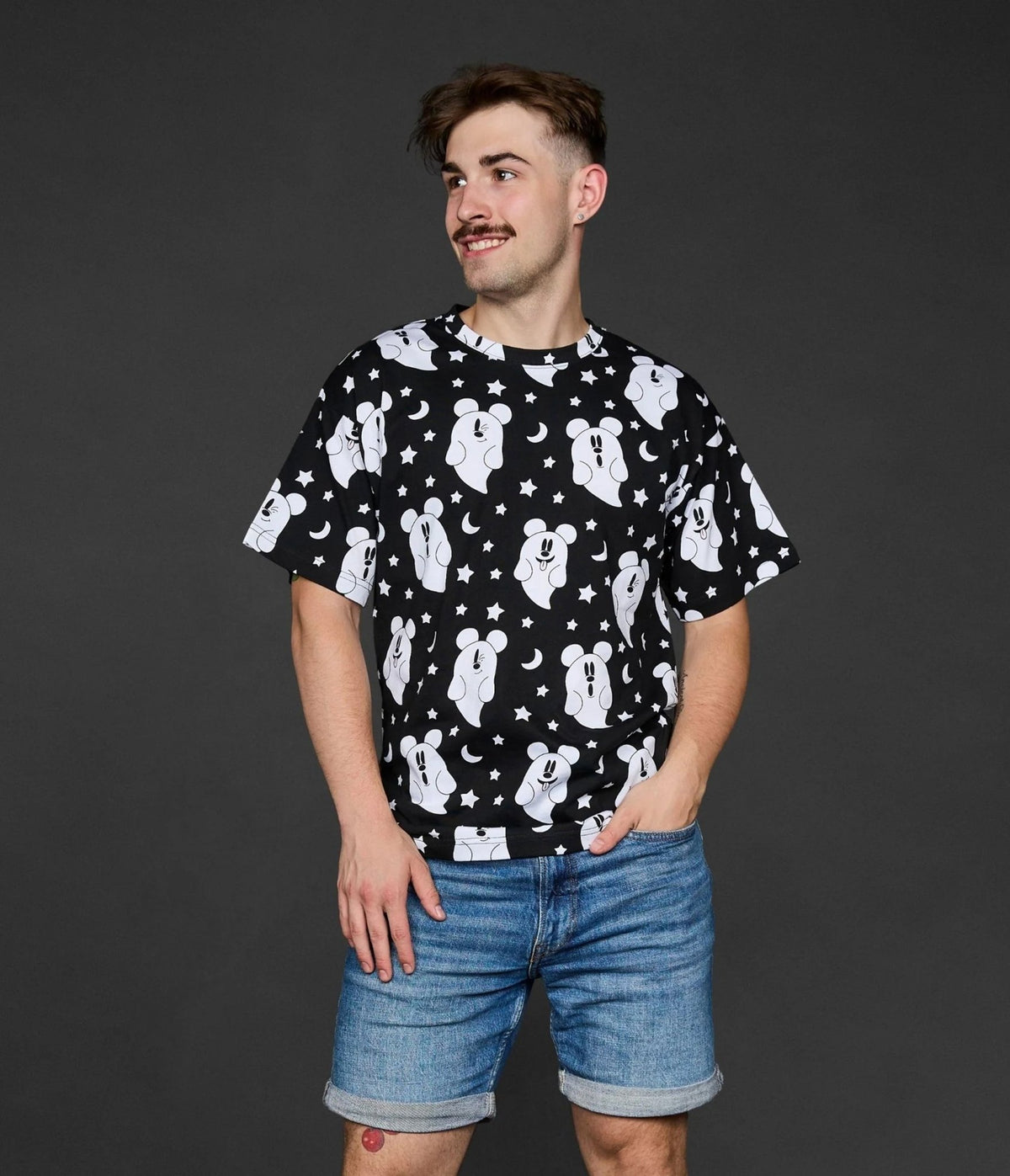Cakeworthy Mickey Mouse Ghost All Over Print Unisex Tee - Unique Vintage - Graphic Tees