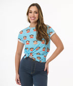 Cakeworthy Paul Frank Blue Julius All Over Print Unisex Tee - Unique Vintage - Womens, GRAPHIC TEES, TEES