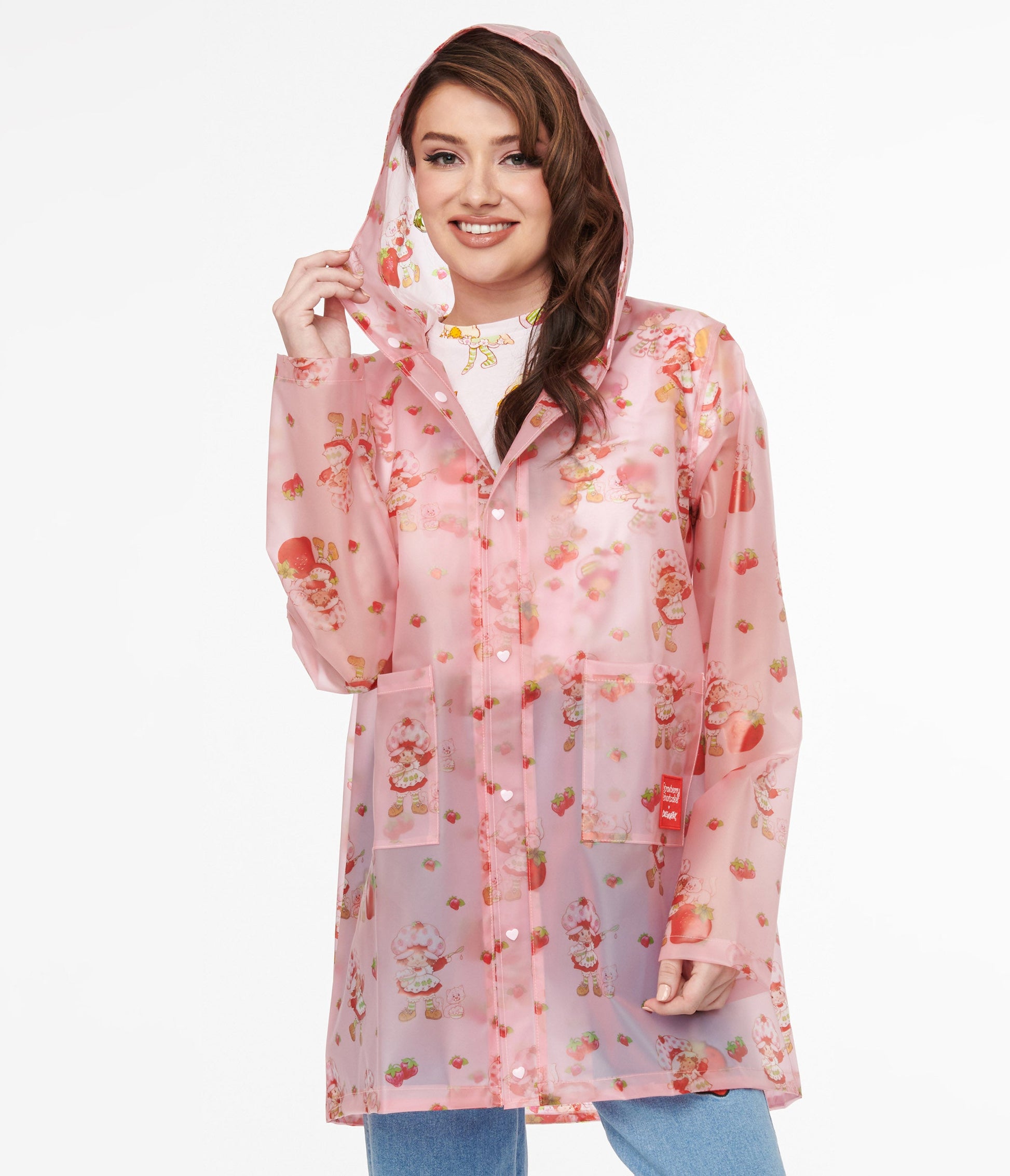 Cakeworthy Pink & Red Strawberry Shortcake Rain Jacket - Unique Vintage - Womens, TOPS, OUTERWEAR