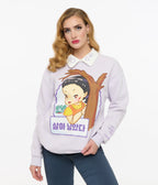 Cakeworthy Purple Squid Game Young Hee Chibi Collared Sweatshirt - Unique Vintage - Womens, TOPS, SWEATERS