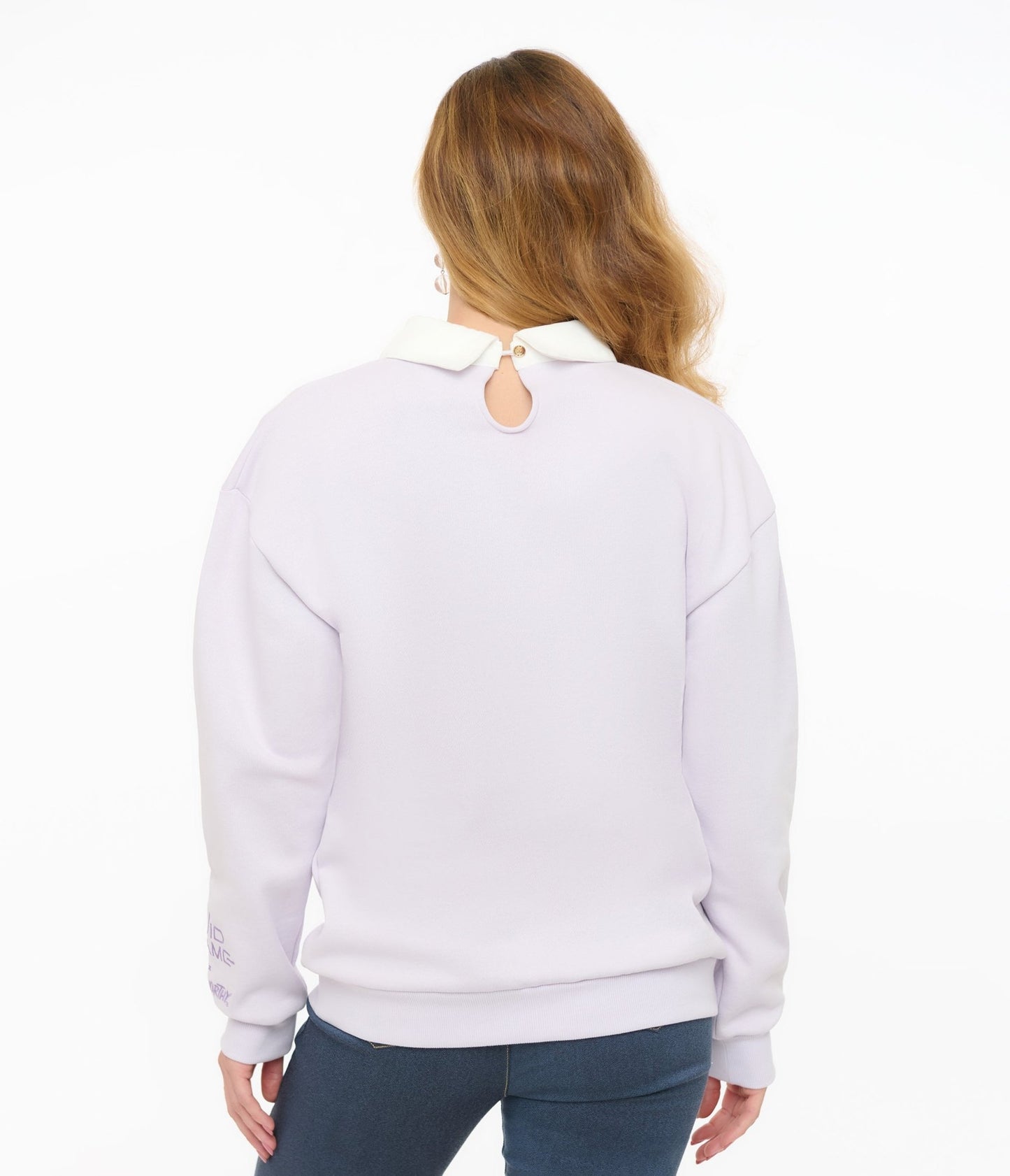 Cakeworthy Purple Squid Game Young Hee Chibi Collared Sweatshirt - Unique Vintage - Womens, TOPS, SWEATERS