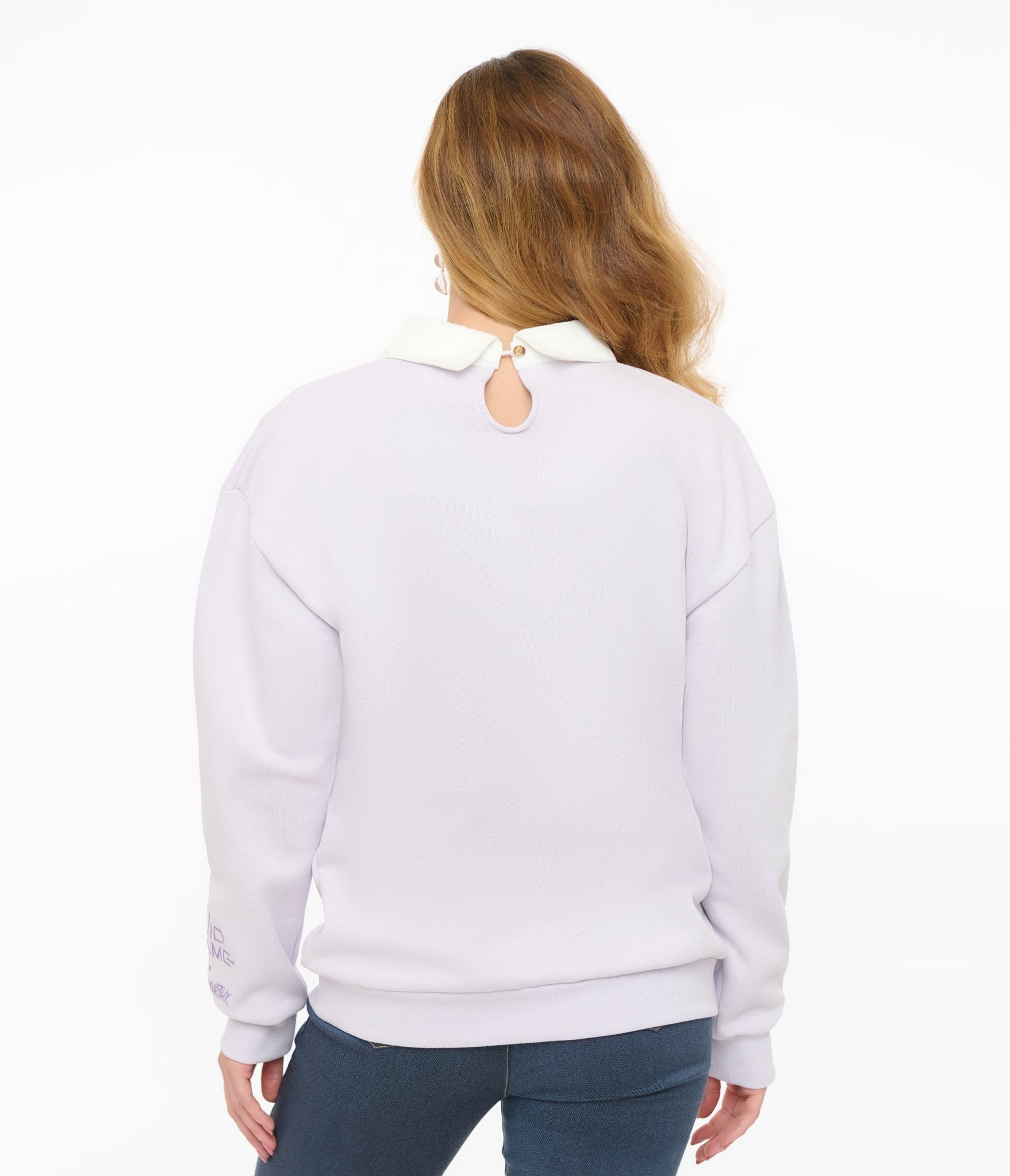 Cakeworthy Purple Squid Game Young Hee Chibi Collared Sweatshirt - Unique Vintage - Womens, TOPS, SWEATERS