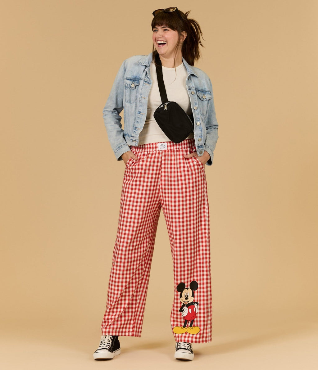 Cakeworthy Red Gingham Mickey Mouse Lounge Pants - Unique Vintage - Womens, BOTTOMS, PANTS